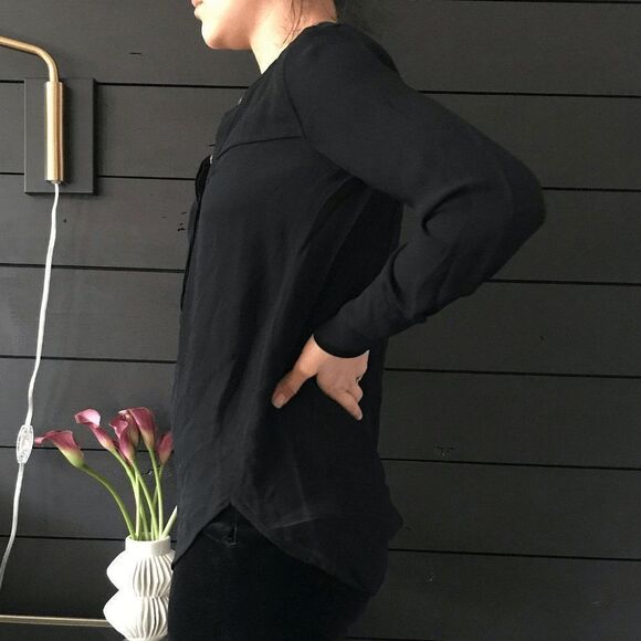 J Crew long sleeve viscose blouse button down black size 2 long sleeve Top party - Picture 5 of 10